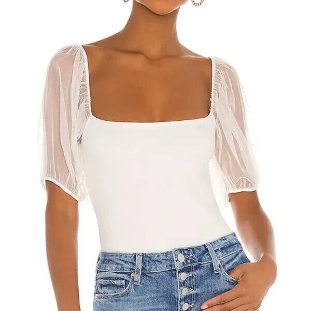 NWT Intimately Free People Puff Sleeve Cami Top Mesh Sleeve Ivory XS